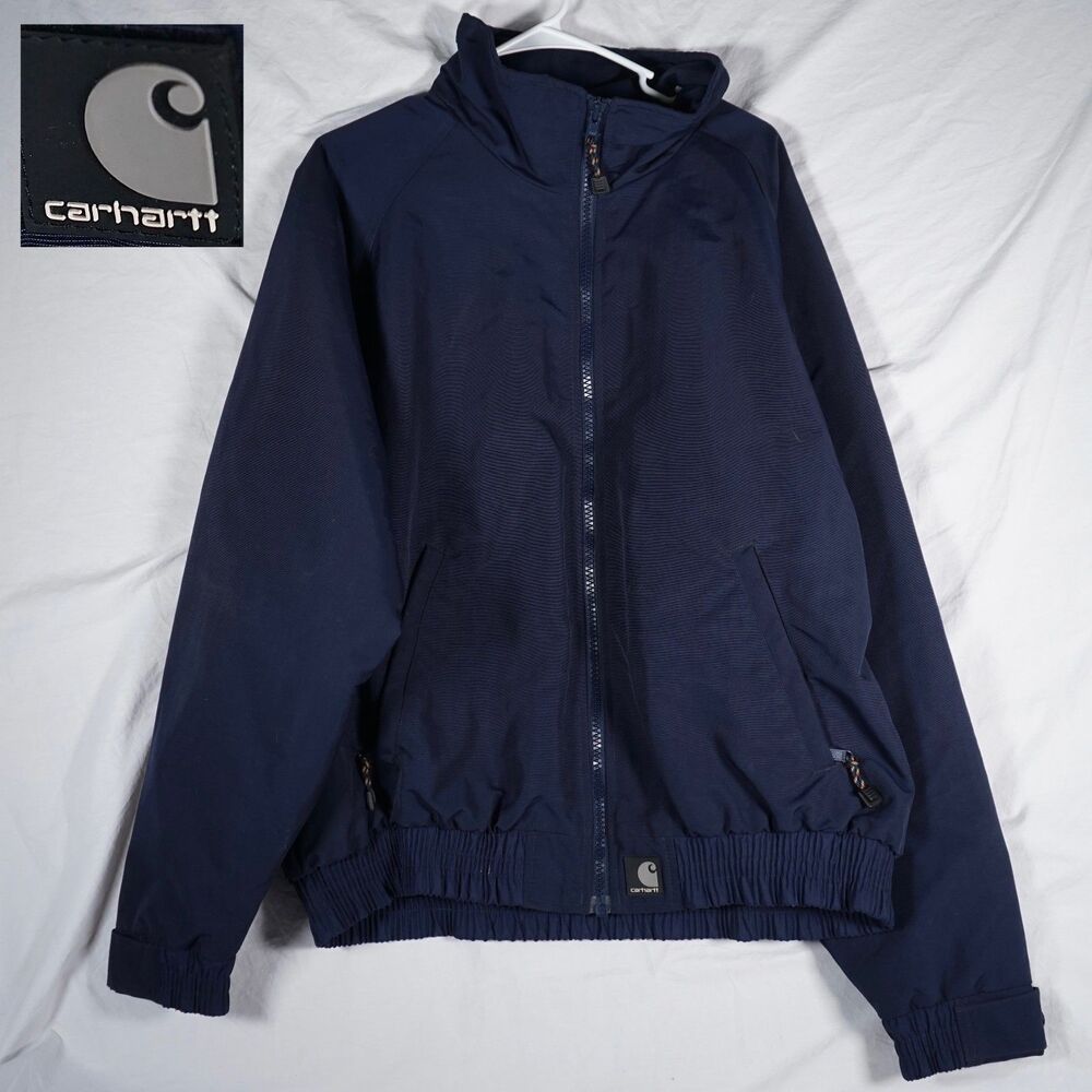 Carhartt Navy Blue Nylon Full Zip Jacket Fleece Lined Large